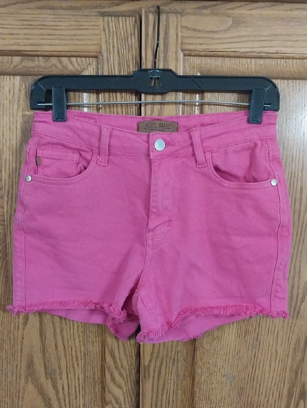 Judy Blue Pink Denim Jean‎ Shorts Size 27 JB150202C Frayed Hem Mid-Rise Stretchy